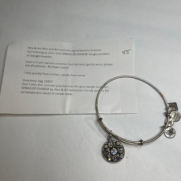 Alex & Ani burnished gray silver tone bracelet WINGS OF CHANGE bangle - Picture 9 of 9